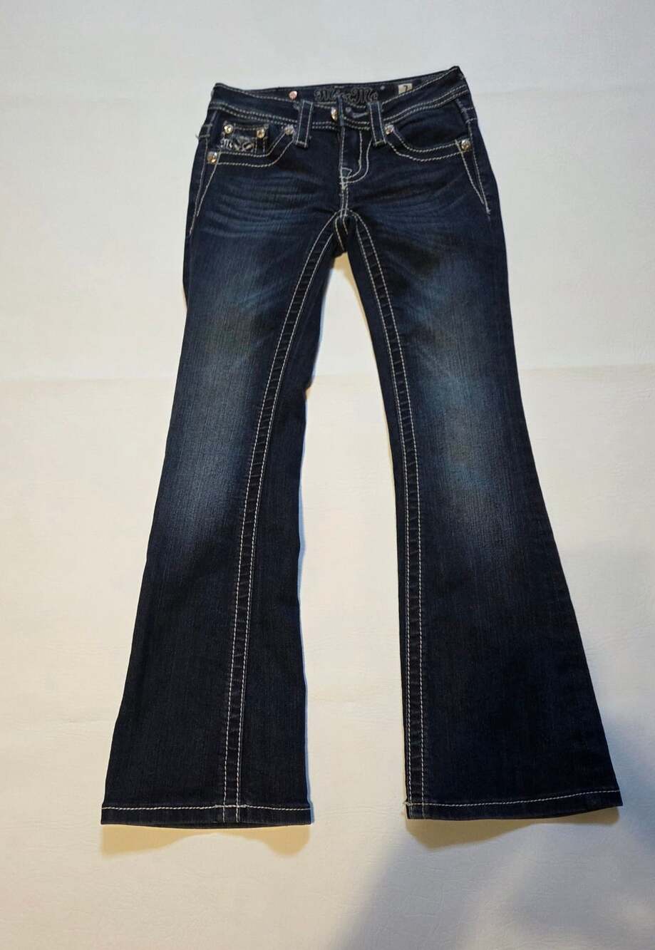 Miss Me Bootcut Jeans Kids Size 7 Dark Wash Bling Flap Pockets